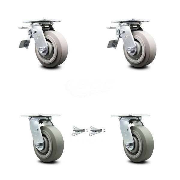 5 Inch Thermoplastic Rubber Caster Set with Ball Bearings 2 Brakes 2 Swivel Lock